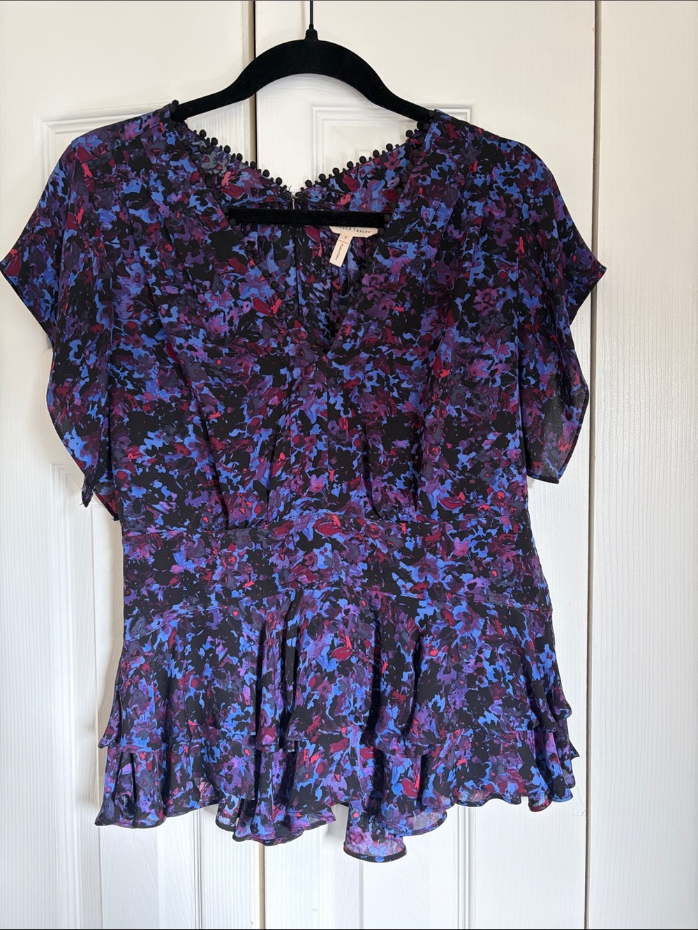 Rebecca Taylor Silk Purple Floral Peplum Blouse